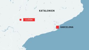 Karta över Katalonien med städerna Barcelona och Lleida utmärkta.