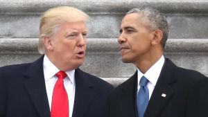 Donald Trump och Barack Obama på Kapitoliums trappa den 20 januari 2017 då Trump tog över presidentskapet.