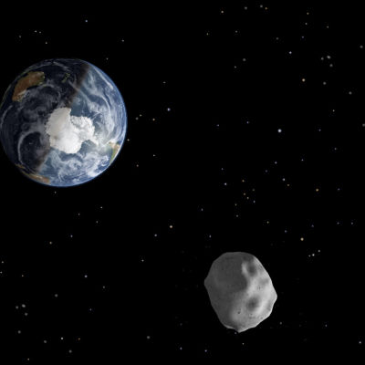 Nasas illustration av en asteroid som passerar jorden.