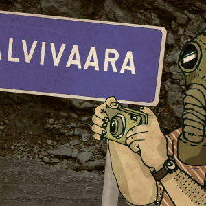 Kaasunaamarimies valokuvaa Talvivaaraa.