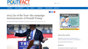 Kuvakaappaus PolitiFact -sivustolta