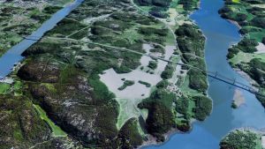 Så här kunde Pargasleden se ut. Bild över hur den nya vägen och broarna kunde se ut.