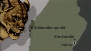 Suomen kartta ja vasemmalla leijonan kuva.