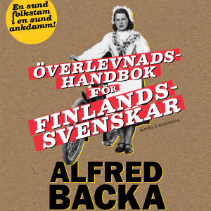 Överlevnadshandbok för finlandssvenskar med omslag av Linnea Portin. Överlevnadshansbok för finlandssvenskar av Alfred Backa.