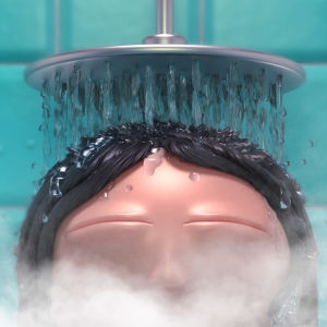 Graafisessa kuvituskuvassa henkilö nauttii pitkästä suihkusta vaikka energiaa pitäisi säästää.