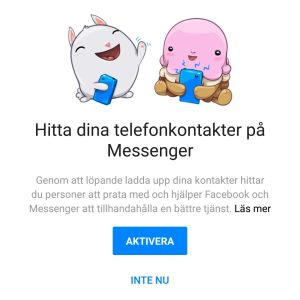 Via mobiltelefonen kan man ladda upp sina kontakter till Facebook – till exempel via appen Messenger. Skärmdump på Facebook Messenger