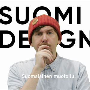 Kuvassa näkyy toimittaja Tuukka Pasasen Viikon Tuukka -hahmo pohtivan näköisenä, taustallaan pelkkää valkoista, jossa lukee "Suomi Design".