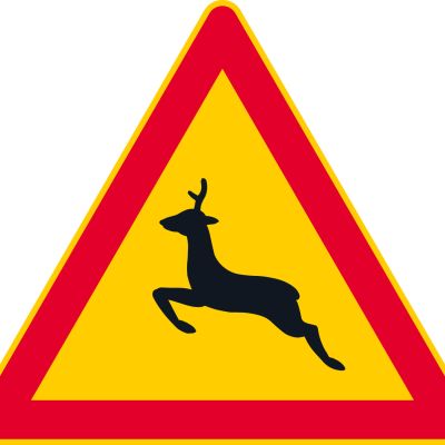 Trafikmärke; varning för rådjur.