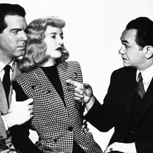 Fred MacMurray, Barbara Stanwyck ja Edward G. Robinson elokuvassa Nainen ilman omaatuntoa