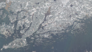 Redan i december 2019 började norra Pojoviken se brun ut på satellitbilder. En satellitbild över Raseborg där Pojoviken ser aningen brun ut medan havet är blått.