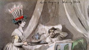 Fritz von Dardels målning från 1848 av luciafirande i Västergötland. Fritz von Dardels målning av luciafirande 1848.