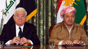 Iraks president Fuad Masum och Kurdistans regionpresident Massoud Barzani möttes i Dokan på söndagen.on vart. Iraks president Fuad Masum och Kurdistans regionpresident Massoud Barzani möttes i Dokan på söndagen, men krissamtalen tycks inte ha lett någon vart.