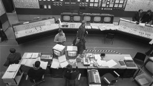 Kontrollrummet på kraftverket år 1976. Kontrollrum vid Lovisa kärnkraftverk, 1976