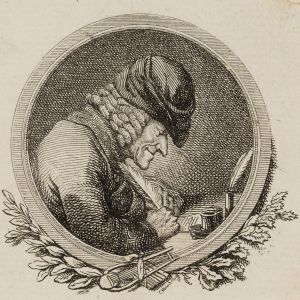 Man ser nästan hur roligt Voltaire hade det när han pennfäktades med sina motståndare Voltaire vid skrivbordet av Daniel Nikolaus Chodowiecki (1778)