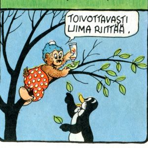 Rasmus Nalle liimaa lehtiä