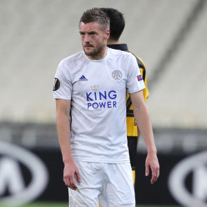 Leicesters stjärna Jamie Vardy gjorde mål på straff i matchen mot AEK. Leicesters Jamie Vardy gjorde mål på straff i matchen mot AEK.