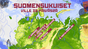 Suomensukuiset 30 päivässä -ohjelman reittikartta