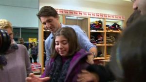 Premiärminister Trudeau tog emot syriska flyktingar i december. Kanadas premiärminister