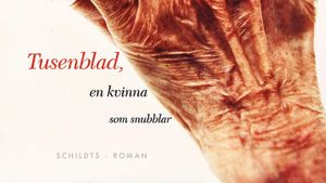 Birgitta Bouchts roman Tusenblad, en kvinna som snubblar. 2011. En del av pärmbilden till Birgitta Bouchts roman Tusenblad en kvinna som snubblar. 2011.