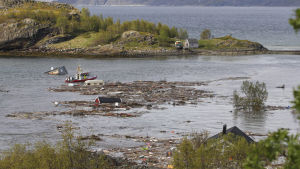 Onsdagens ras drog med sig hus. Jordskred vid Kråkneset i Alta, Norge 3.6.2020