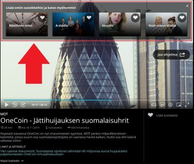 Kuvakaappaus Yle Areenan soittimesta.