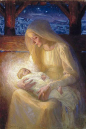 Edelfelt målade många religiösa motiv. Målningen Maria med barnet av Albert Edelfelt.