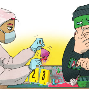 Tekninen rikostutkija ja roisto pelaavat cluedo-henkistä lautapeliä