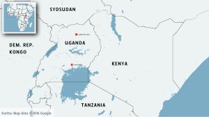 Sydsudan grundades år 2011 genom utbrytning från Sudan. Sedan 2013 råder det ett inbördeskrig i landet. karta över uganda