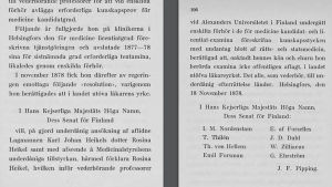 Regeringsbeslutet finns bland annat i Helena Westermarcks bok om Heikel från 1930. Helena Westermarcks bok Finlands första kvinnliga läkare Rosina Heikel - kvinnospår i finländskt kulturliv (1930).