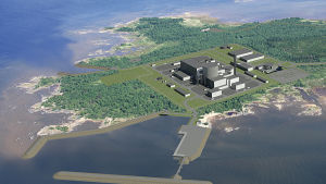 Så här ska Hanhikivi kärnkraftverk se ut när det står klart. Modell av Hanhikivi krfatverk.