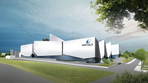 Skiss över hur Wärtsiläs planerade teknologicentrum ska se ut. Arkitektskiss av Wärtsiläs planerade byggnad i Vasklot.