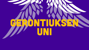 Gerontiuksen unen visuaalinen tunnus jossa teksti ja siivet
