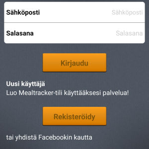 MealTrackeriin voi rekisteröityä myös Facebookin kautta.