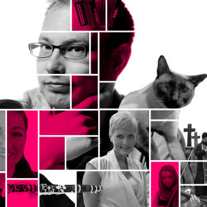 Musiikin voiman toimittaa Timo Asikainen Musiikin voiman puffikuva, Timo Asikainen keskellä