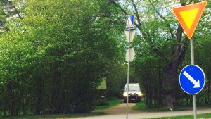 Flera av misshandelsfallen skedde i Skolparken. Polisbil i Skolparken i Jakobstad.