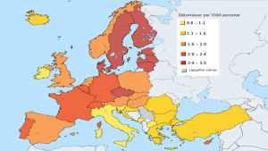 Antal skilsmässor per 1000 personer i Europa. Källa: Eurostat Antal skilsmässor per 1000 personer