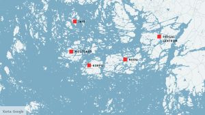 I rapporten definieras skärgård som "öar utan fast vägförbindelse". Det finns många sådana i Pargas stad. Karta över Pargas.