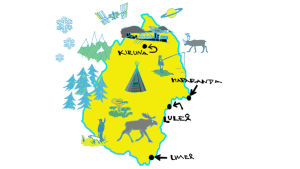 Kuvitettu kartta Pohjois-Ruotsista