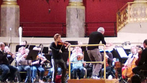 Viulutaitelija Leila Josefowicz, Hannu Lintu ja RSO sekä John Adamsin Sheherazade. RSO harjoittelee Wienin konserttitalossa tammikuussa 2016