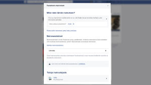 Esimerkki Facebook-mainoksen kohdentamisperusteista. Esimerkki Facebook-mainoksen kohdentamisperusteista.