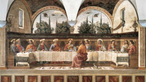 Domenico Ghirlandaios fresk av Jesu sista måltid. Domenico Ghirlandaios fresk av Jesu sista måltid