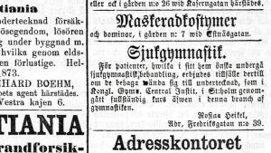 Heikel jobbade som sjukgymnast (fysioterapeut) under studietiden. Här är hennes annons som publicerades i Hufvudstadsbladet den 2 februari 1873. Rosina Heikels annons i Hufvudstadsbladet den 5 februari 1873.