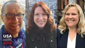 Bildcollage av svenska Yles reportrar Christian Vuojärvi, Lotte Krank-van de Burgt och Johanna Törn-Mangs.
