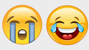 Itkevä vai naurava emoji? (vas. itkevä, oik. naurava) Naurava ja itkevä emoji