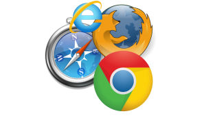 Webbläsarna Safari, Internet Explorer, Firefox, Chrome (från vänster medsols) Bild: Pixabay CC0 Bilder på olika webbläsare.