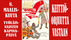 8. maaliskuuta. Työläisnaisten kapinapäivä keittiöorjuutta vastaan" (1932). Neuvostoliittolainen juliste.