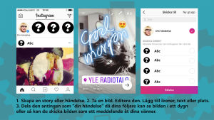 En bild där man förklarar med hjälp av tre skärmdumpar hur Instagram stories fungerar.