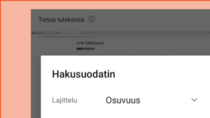 Saat haun rajaukset esiin, kun klikkaat sanaa Suodata / Suodattimet tai mobiililaitteella oikean ylälaidan kuvaketta. YouTuben hakuvalikko