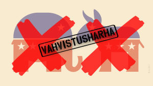 Republikaanien ja demokraattien symbolit ja vahvistusharha-teksti