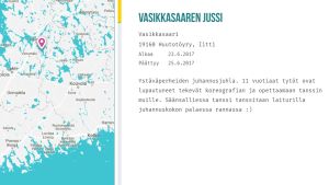 Kartta ja kuvaus Vasikkasaaren juhannusjuhlista.
